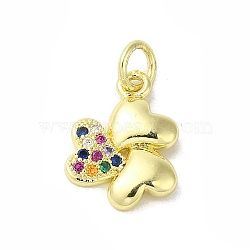 Real 18K Gold Plated Brass Pave Cubic Zirconia Pendants, with Jump Rings, Heart Flower, Colorful, 14.5x10.5x2mm, Hole: 3mm(KK-M283-09G-02)