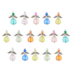 6 Sets Acrylic Pendants, with Tibetan Style Alloy Findings, Angel, Mixed Color, 30x23x6mm, Hole: 3mm, 8pcs/set(FIND-FH0007-27)