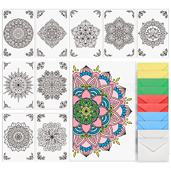 1 Set Coloring Paper Greeting Cards Sets, Rectangle, with 10Pcs Kraft Paper Envelopes, Flower, 110~203.2x152.4~160x0.5mm(AJEW-GA0007-26C)