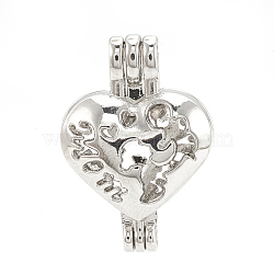 (Holiday Stock-Up Sale)Alloy Bead Cage Pendants, Hollow, Heart, Platinum, 25.5x18x9mm, Hole: 3.5x2.5mm, Inner Measure: 12x16mm(PALLOY-S062-53P)