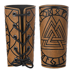 Adjustable PU Leather Cord Bracelet with Wax Cord, Rune Words Odin Norse Viking Amulet Gauntlet Wristband, Cuff Wrist Guard for Men, Dark Khaki, 7-1/4 inch(18.5cm)(AJEW-WH0165-38C)