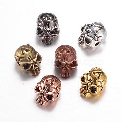 Tibetan Style Alloy Beads, Skull, Mixed Color, 11x9x10mm, Hole: 1.5mm(PALLOY-P105-01)