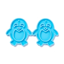 Penguin DIY Pendant Silicone Molds, for Earring Making, Resin Casting Molds, For UV Resin, Epoxy Resin Jewelry Making, Deep Sky Blue, 43x81x4mm, Hole: 2mm(X-DIY-I085-34)