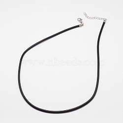 Round Leather Cord Necklaces Making, with 304 Stainless Steel Lobster Claw Clasps and Extender Chain, Black, 18 inch, 3mm(X-MAK-I005-3mm)