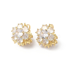 Clear Cubic Zirconia Flower Hoop Earrings, Brass Jewelry for Women, Real 18K Gold Plated, 18.5x18mm(EJEW-F316-01G)
