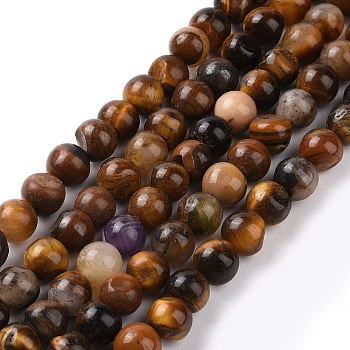 Natural Yellow Tiger Eye Beads Strands, Grade B, Round, 6mm, Hole:1mm