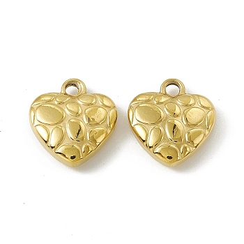 Vacuum Plating 201 Stainless Steel Pendants, Heart Charm, Real 18K Gold Plated, 16x15x4.5mm, Hole: 2.3mm