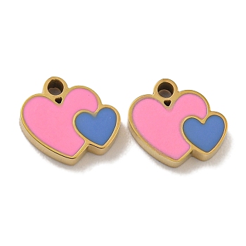 304 Stainless Steel Charms, with Enamel, Heart Charm, Real 14K Gold Plated, 8x8.5x2mm, Hole: 1.2mm