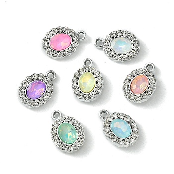 UV Plating Alloy with Mixed Color Glass Rhinestone Pendants, Oval, Platinum, 17.5x12x3.5mm, Hole: 2mm