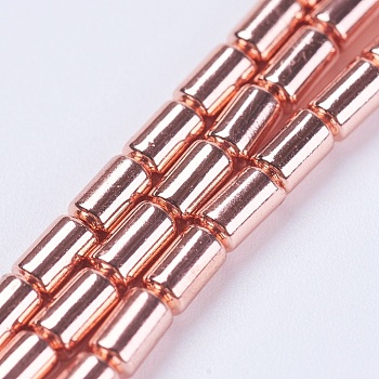 Electroplate Non-magnetic Synthetic Hematite Beads Strands, Grade AA, Column, Rose Gold Plated, 4x2mm, Hole: 0.2mm, about 95~99pcs/strand, 15.5~15.6 inch(39.5~39.8cm)