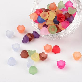 Mixed Frosted Acrylic Tulip Flower Bead Caps, Lily of the Valley, 10mm wide, 6mm thick, Hole:1.5mm