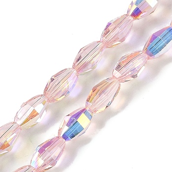 Electroplate Glass Beads Strands, AB Color Plated, Faceted, Oval, Pink, 9.5x5.5mm, Hole: 1.2mm, about 60pcs/strand, 22.05''(56cm)