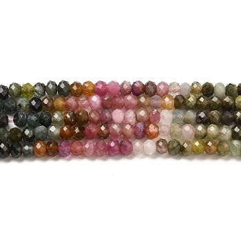 Natural Tourmaline Beads Strands, Rondelle, Faceted, Grade A, 4x3mm, Hole: 0.7mm, about 134pcs/strand, 15.35''(39cm)