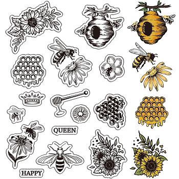 Custom PVC Plastic Clear Stamps, for DIY Scrapbooking, Photo Album Decorative, Cards Making, Stamp Sheets, Film Frame, Bees, 160x110x3mm