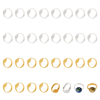 32Pcs 2 Colors Adjustable Brass Finger Rings Components, Pad Ring Base Settings, Flat Round, Golden & Silver, Inner Diameter: 18~20mm, Tray: 10mm, 16Pcs/color