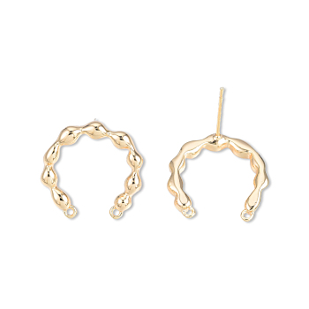 Brass Stud Earring Findings, with Horizontal Loop, Cadmium Free & Nickel Free & Lead Free, Ring, Real 18K Gold Plated, 18x18mm, Hole: 1mm, Pin: 0.7mm