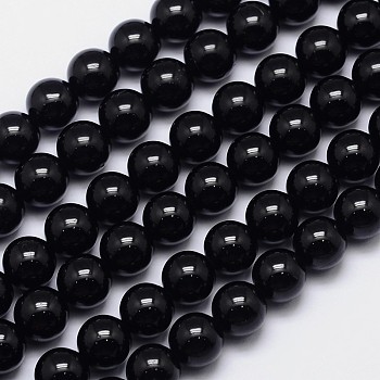 Natural Black Tourmaline Round Bead Strands, Grade AB+, 10mm, Hole: 1mm, about 40pcs/strand, 15.5 inch
