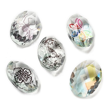Pointed Back Glass Rhinestone Cabochons, Oval with Insect or Flower Pattern, Mixed Color, 20x15x8mm