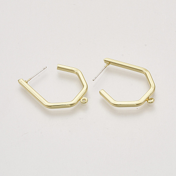 Alloy Stud Earring Findings, Half Hoop Earrings, with Loop, Light Gold, 24x30mm, Hole: 1.4mm, Pin: 0.6mm