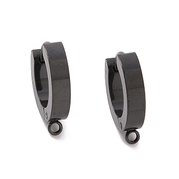 304 Stainless Steel Huggie Hoop Earrings Findings, with Vertical Loop, Ring, Electrophoresis Black, 15.5x14x3mm, Hole: 1.6mm, Pin: 1mm