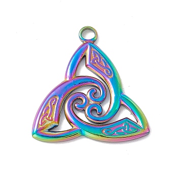 Ion Plating(IP) 304 Stainless Steel Pendants, Trinity Knot Charms, Rainbow Color, 26.5x25x2mm, Hole: 2.9mm
