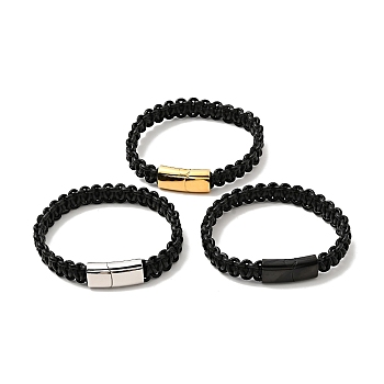 Black Leather Braided Cord Bracelet with 304 Stainless Steel Magnetic Clasp for Men Women, Mixed Color, 8-5/8 inch(22cm)