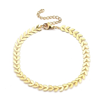 Brass Cobs Chain Bracelets, with 304 Stainless Steel Lobster Claw Clasps and Cardboard Boxes, Leaf, Golden, 8-1/4 inch(21cm)