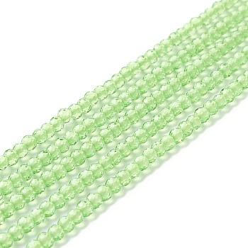 Transparent Glass Beads Strands, Faceted, Round, Pale Green, 3mm, Hole: 0.8mm, about 127~139pcs/strand, 14.09~14.53 inch(35.8~36.9cm)