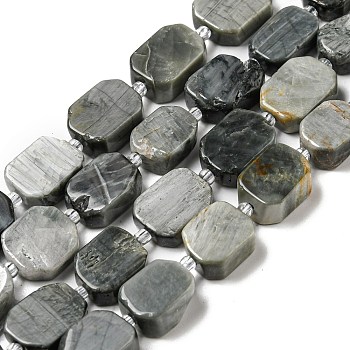 Natural Eagle Eye Stone Beads Strands, with Seed Beads, Faceted Rectangle, 11.5~15x10~11x6~7mm, Hole: 1.2mm, about 26pcs/strand, 15.79 inch(40.1cm)