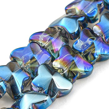 Full Rainbow Plated Electroplate Transparent Glass Beads Strands, Butterfly, Dodger Blue, 8x10x6mm, Hole: 1mm, about 90pcs/strand, 10.08 inch(25.6cm)