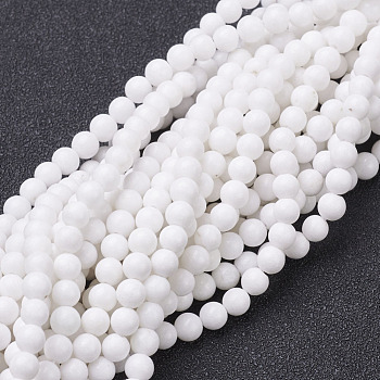 Natural Mashan Jade Round Beads Strands, Dyed & Heated, White, 4mm, Hole: 1mm, about 98pcs/strand, 15.7 inch