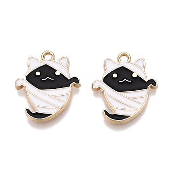 Halloween Theme Rack Plating Alloy Enamel Pendants, Golden, Ghost Charm, Black, 20x16.5x1.5mm, Hole: 1.6mm