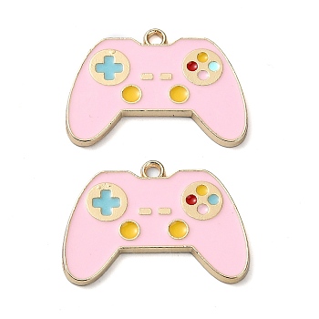 Rack Plating Alloy Enamel Pendants, Nickel Free, Game Console Remote Control Charm, Golden, Pink, 18x26x1.5mm, Hole: 1.4mm