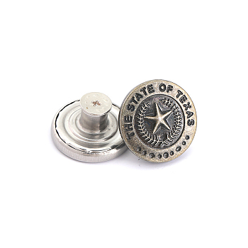Alloy Button Pins for Jeans, Nautical Buttons, Garment Accessories, Round with Star, Antique Bronze, 20mm