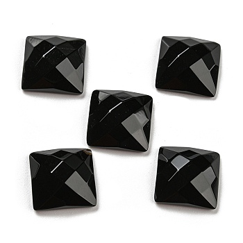 Natural Black Onyx Cabochons, Dyed & Heated, Faceted, Square, 15x15x5.5mm