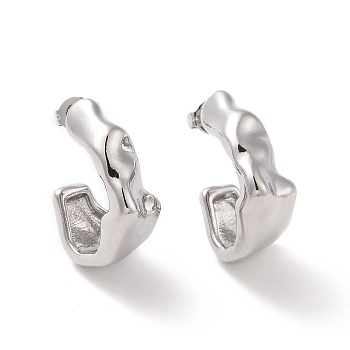Brass C-shape Stud Earrings, Half Hoop Earrings for Women, Cadmium Free & Lead Free, Platinum, 21x18x8mm, Pin: 0.8mm