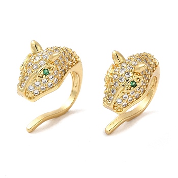 Rack Plating Brass Micro Pave Cubic Zirconia Leopard Cuff Earrings, Non Piercing Earrings, Cadmium Free & Lead Free, Real 18K Gold Plated, 16x18x8.5mm