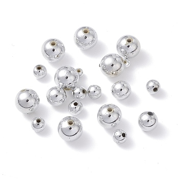 Silver Color Plated Acrylic Round Spacer Beads, Silver Color Plated, 4~10mm, Hole: 1.5~2mm