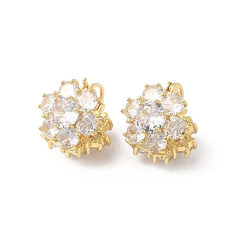 Clear Cubic Zirconia Flower Hoop Earrings, Brass Jewelry for Women, Real 18K Gold Plated, 18.5x18mm