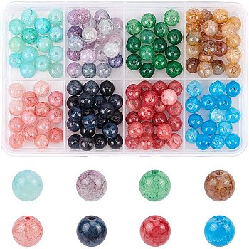 Crackle Glass Beads, Imitation Agate, Round, Mixed Color, 8~8.5mm, Hole: 1.3~1.6mm, 8 colors, 20pcs/color, 160pcs/box