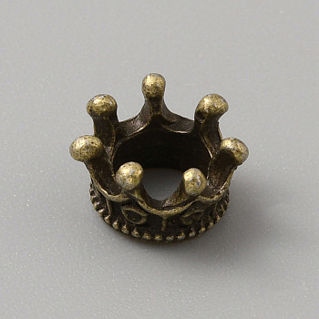 Alloy European Beads, Large Hole Beads, Crown, Antique Bronze, 9x6.5mm, Hole: 6mm