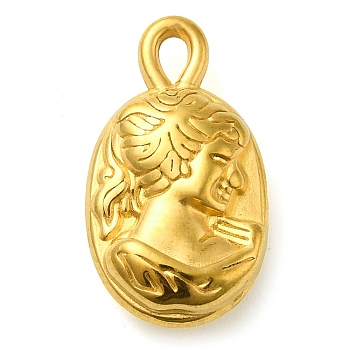 Ion Plating(IP) 304 Stainless Steel Pendants, Oval with Women Charm, Real 18K Gold Plated, 21x12x6mm, Hole: 3.5x2mm