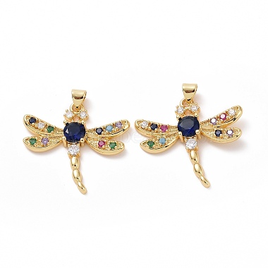 Golden Colorful Dragonfly Brass+Cubic Zirconia Pendants