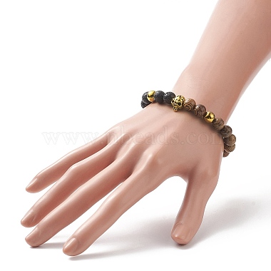 Ensembles de bracelets extensibles en bois de wengé naturel et pierre de lave avec perles d'hématite synthétiques(BJEW-JB09213)-3