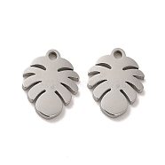 304 Stainless Steel Charms, Monstera Leaf, Stainless Steel Color, 12x9.5x1.4mm, Hole: 1.4mm(STAS-M089-39P)