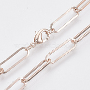 Brass Flat Oval Paperclip Chain Necklace Making, with Lobster Claw Clasps, Rose Gold, 24.01 inch(61cm), Link: 18x5.5x1mm(MAK-S072-07B-RG)