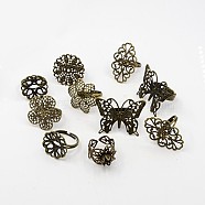 Adjustable Brass Filigree Ring Components, Mixed Style, Antique Bronze, 17~18mm(X-KK-G233-M04)