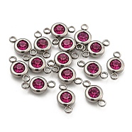 304 Stainless Steel Rhinestone Links Connectors, Flat Round, Stainless Steel Color, Fuchsia, 12x6.5x4mm, Hole: 2mm(STAS-P237-17P-08)