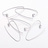 Brass Earring Hooks, Platinum Color, Nickel Free, about 15mm wide, 39mm long, 0.8mm thick(X-EC063-NF)