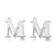 304 Stainless Steel Charms, Laser Cut, Alphabet, Stainless Steel Color, Letter.M, 12x11.5x0.8mm, Hole: 1mm(STAS-H112-M-P)